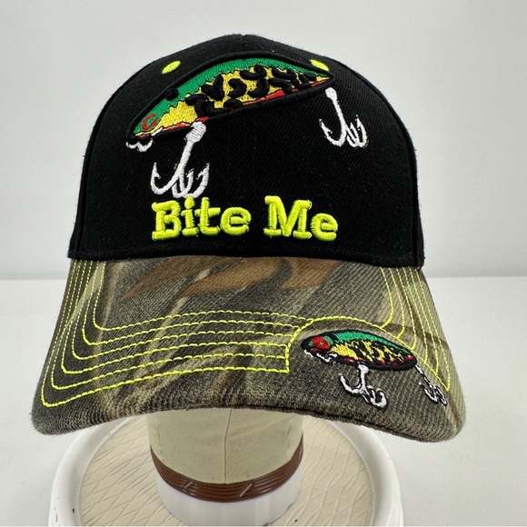 Bite Me Fishing Lure Hat Hook & Loop Strapback 3d Raised Embroidery KYS Design - Picture 2 of 14